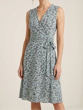 Leota Abstract Crane Finnley Sleeveless Faux Wrap Dress Size Large